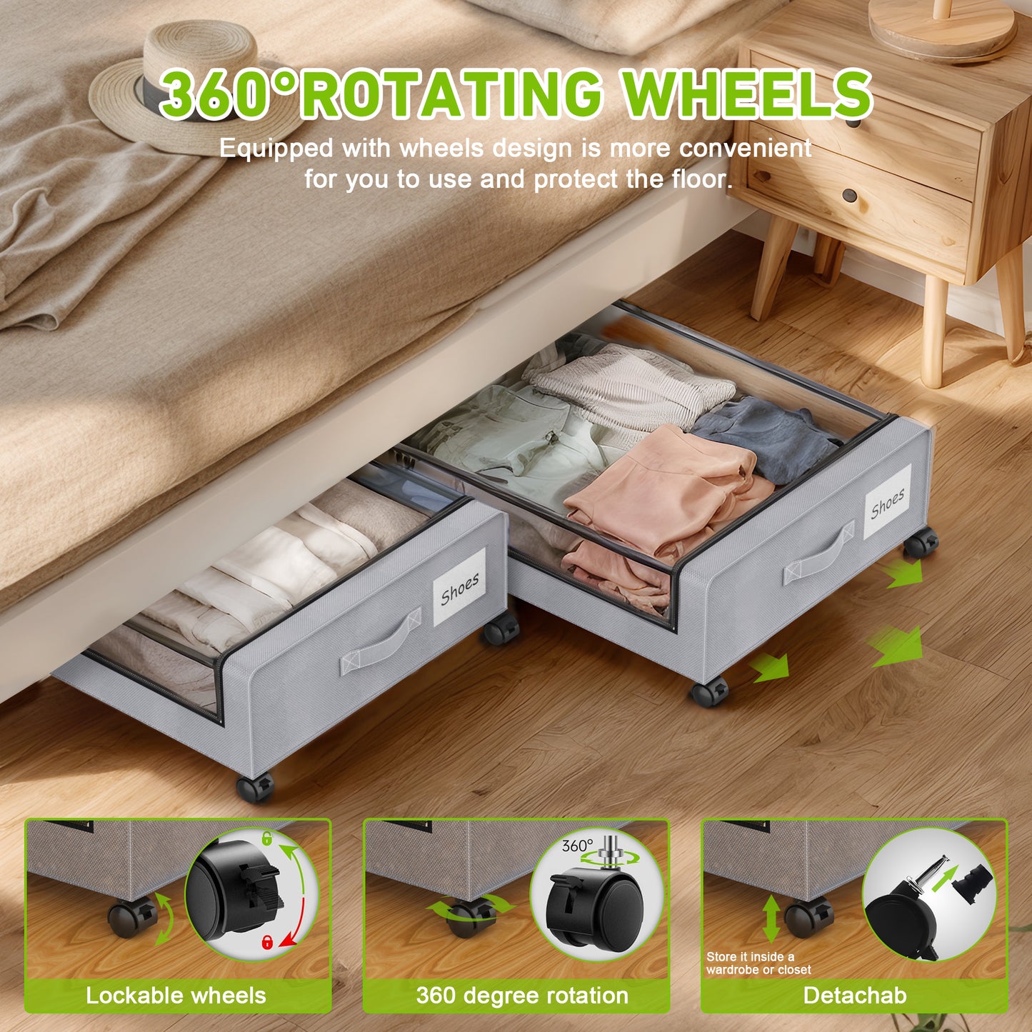 Under Bed Storage with Wheels, 1-Pack Under Bed Storage Containers,Under Bed Shoe Storage Organizer with Clear Window&Label,Rolling Under Bed Storage Metal Drawer for Clothes,Shoes,Toys Grey