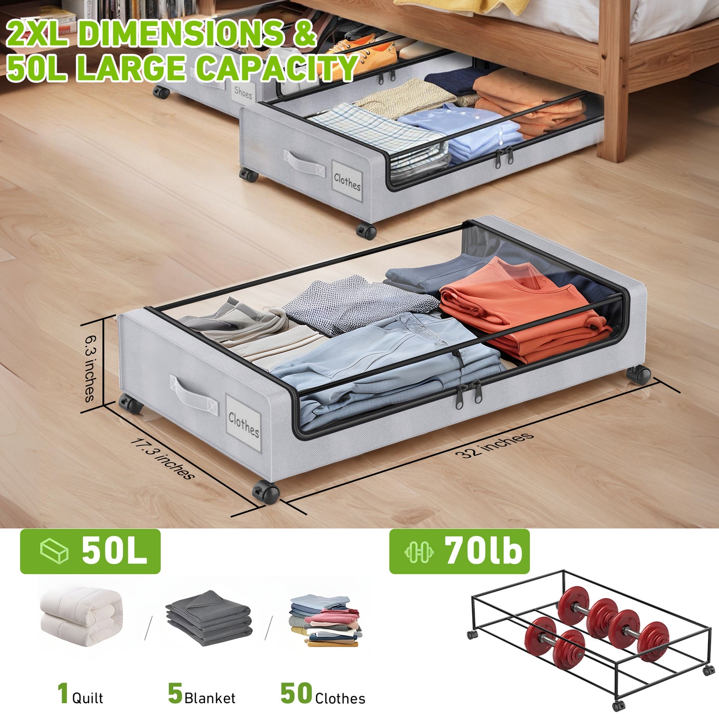 Under Bed Storage with Wheels, 1-Pack Under Bed Storage Containers,Under Bed Shoe Storage Organizer with Clear Window&Label,Rolling Under Bed Storage Metal Drawer for Clothes,Shoes,Toys Grey