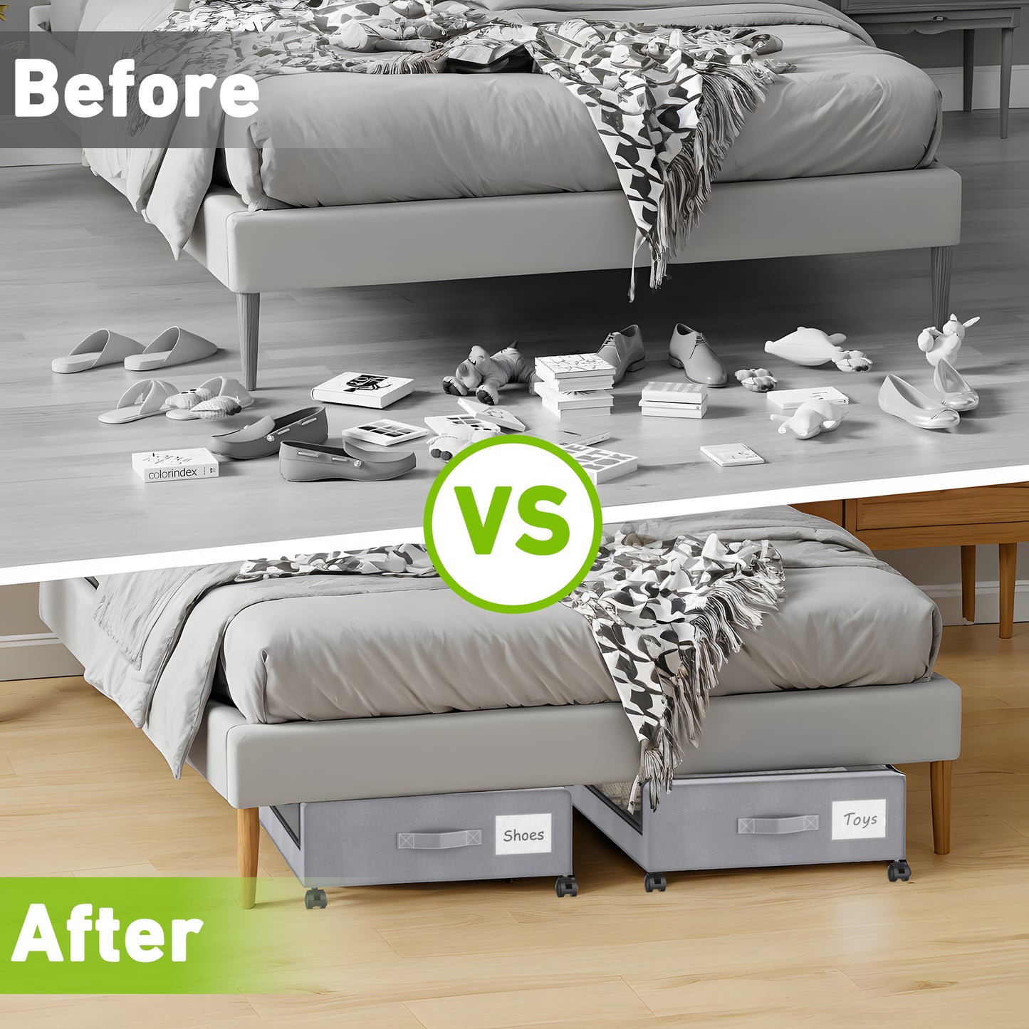 Under Bed Storage with Wheels, 1-Pack Under Bed Storage Containers,Under Bed Shoe Storage Organizer with Clear Window&Label,Rolling Under Bed Storage Metal Drawer for Clothes,Shoes,Toys Grey
